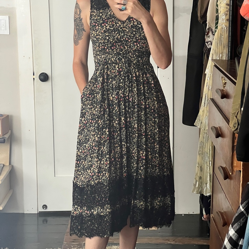 Anthropology x Ranna Gill Black floral summer dress